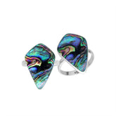Sterling Silver Elongated Abstract Statement Ring With Abalone Shell